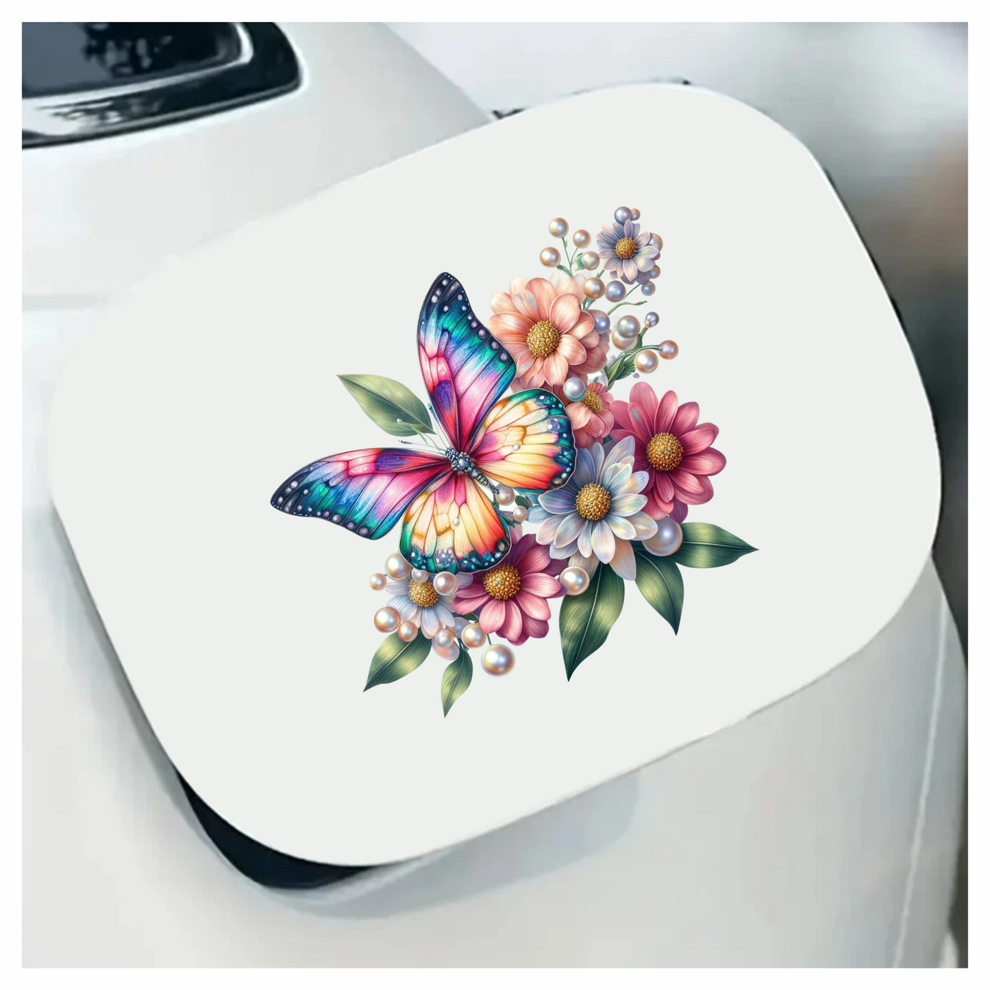 Rainbow Butterfly On Daisy Flowers Vinyl Sticker Decal