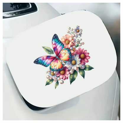 Rainbow Butterfly On Daisy Flowers Vinyl Sticker Decal