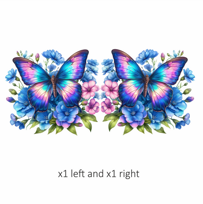 Rainbow Butterfly On Blue Flowers Vinyl Sticker Decal