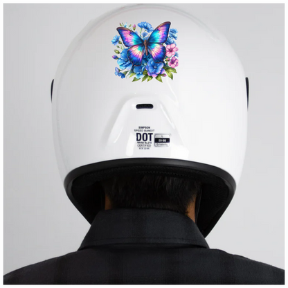 Rainbow Butterfly On Blue Flowers Vinyl Sticker Decal