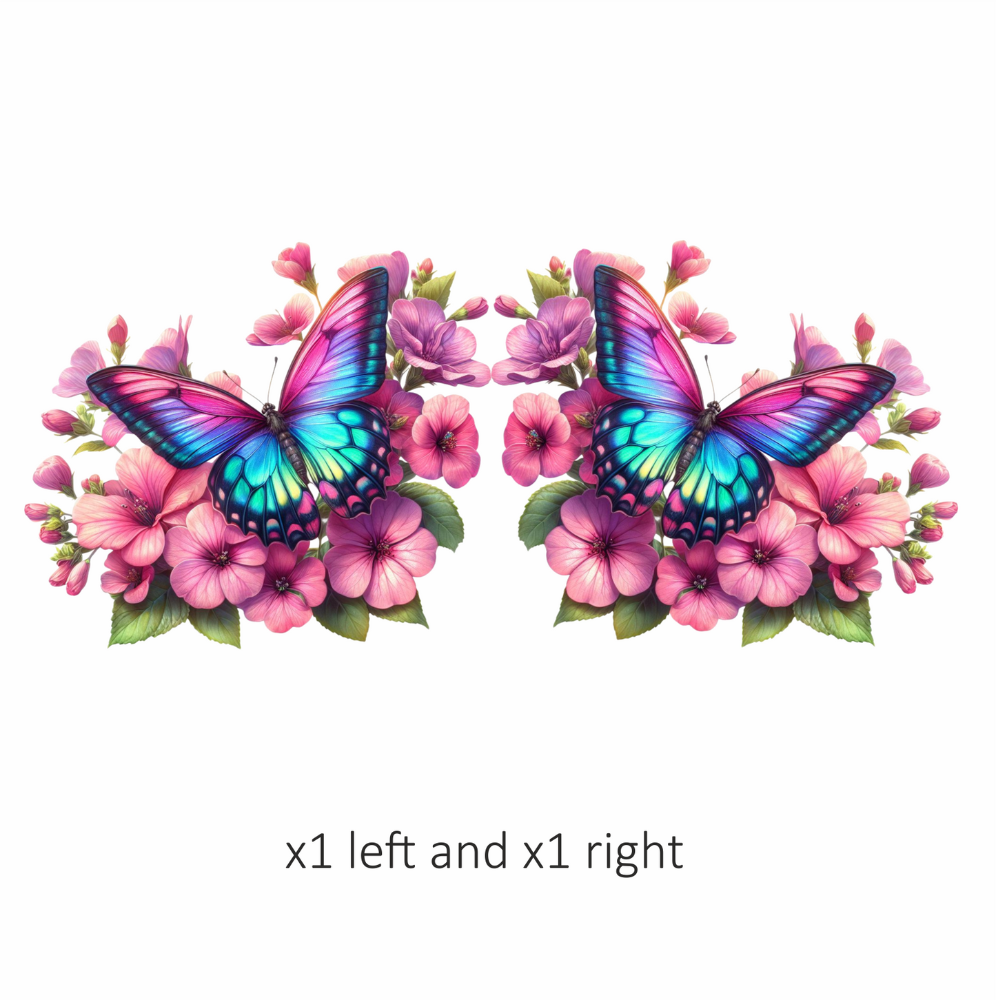 Rainbow Butterfly On Pink Flowers Vinyl Sticker Decal