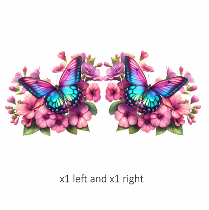 Rainbow Butterfly On Pink Flowers Vinyl Sticker Decal
