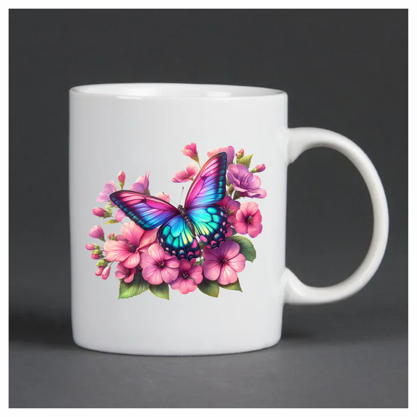 Rainbow Butterfly On Pink Flowers Vinyl Sticker Decal