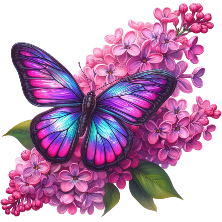 Rainbow Butterfly On Pink Lilacs Vinyl Sticker Decal