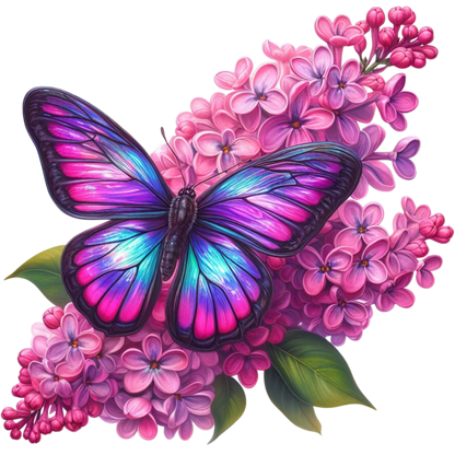 Rainbow Butterfly On Pink Lilacs Vinyl Sticker Decal