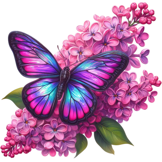 Rainbow Butterfly On Pink Lilacs Vinyl Sticker Decal