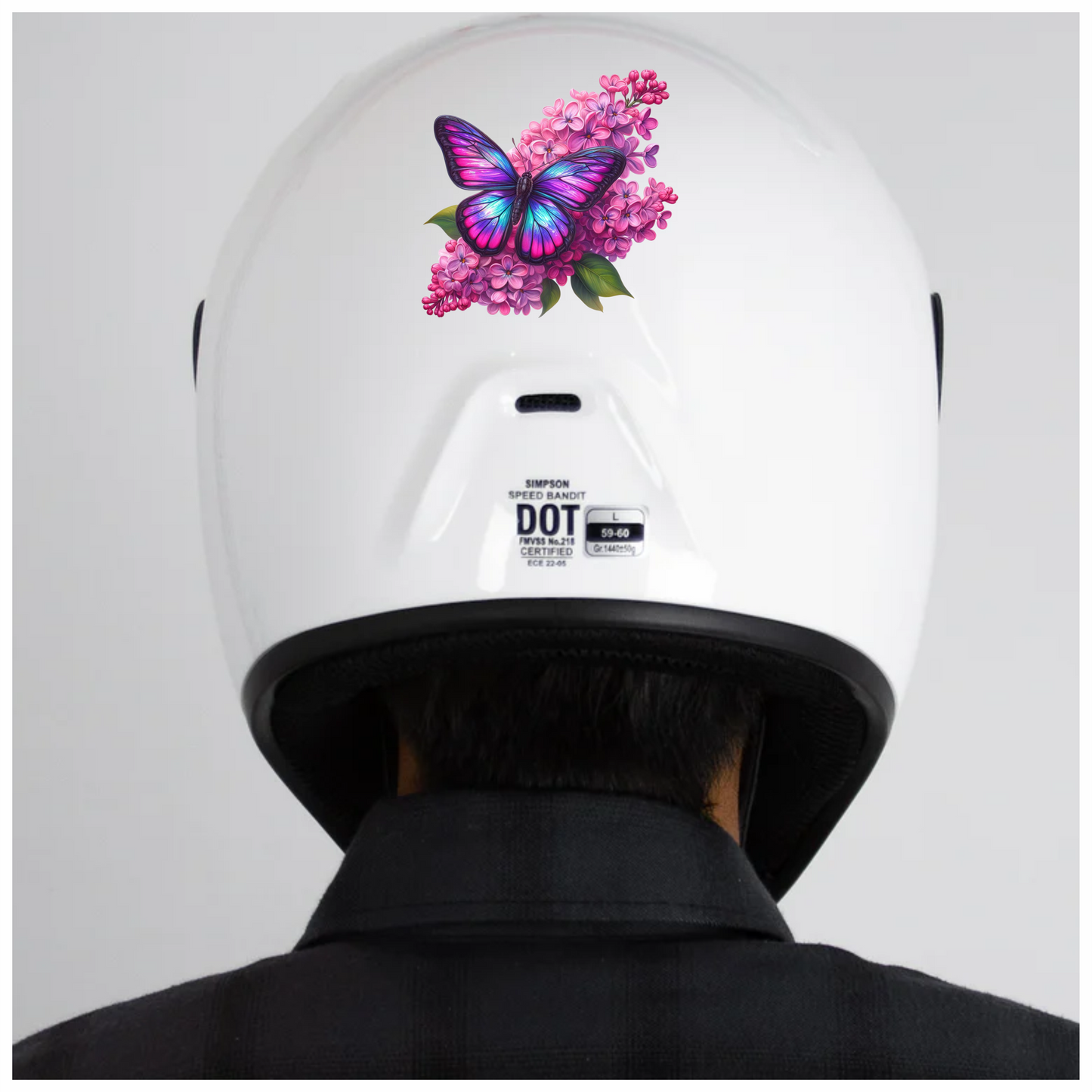 Rainbow Butterfly On Pink Lilacs Vinyl Sticker Decal