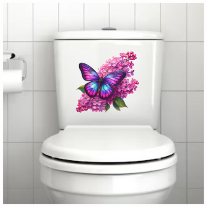 Rainbow Butterfly On Pink Lilacs Vinyl Sticker Decal