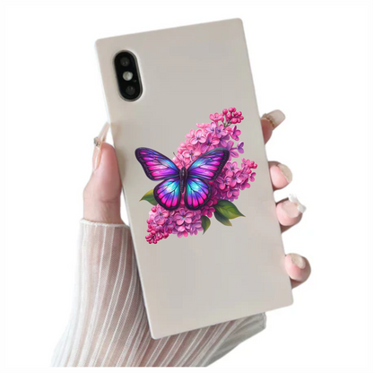 Rainbow Butterfly On Pink Lilacs Vinyl Sticker Decal