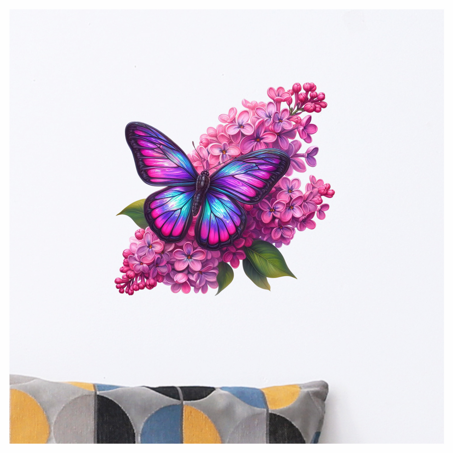 Rainbow Butterfly On Pink Lilacs Vinyl Sticker Decal