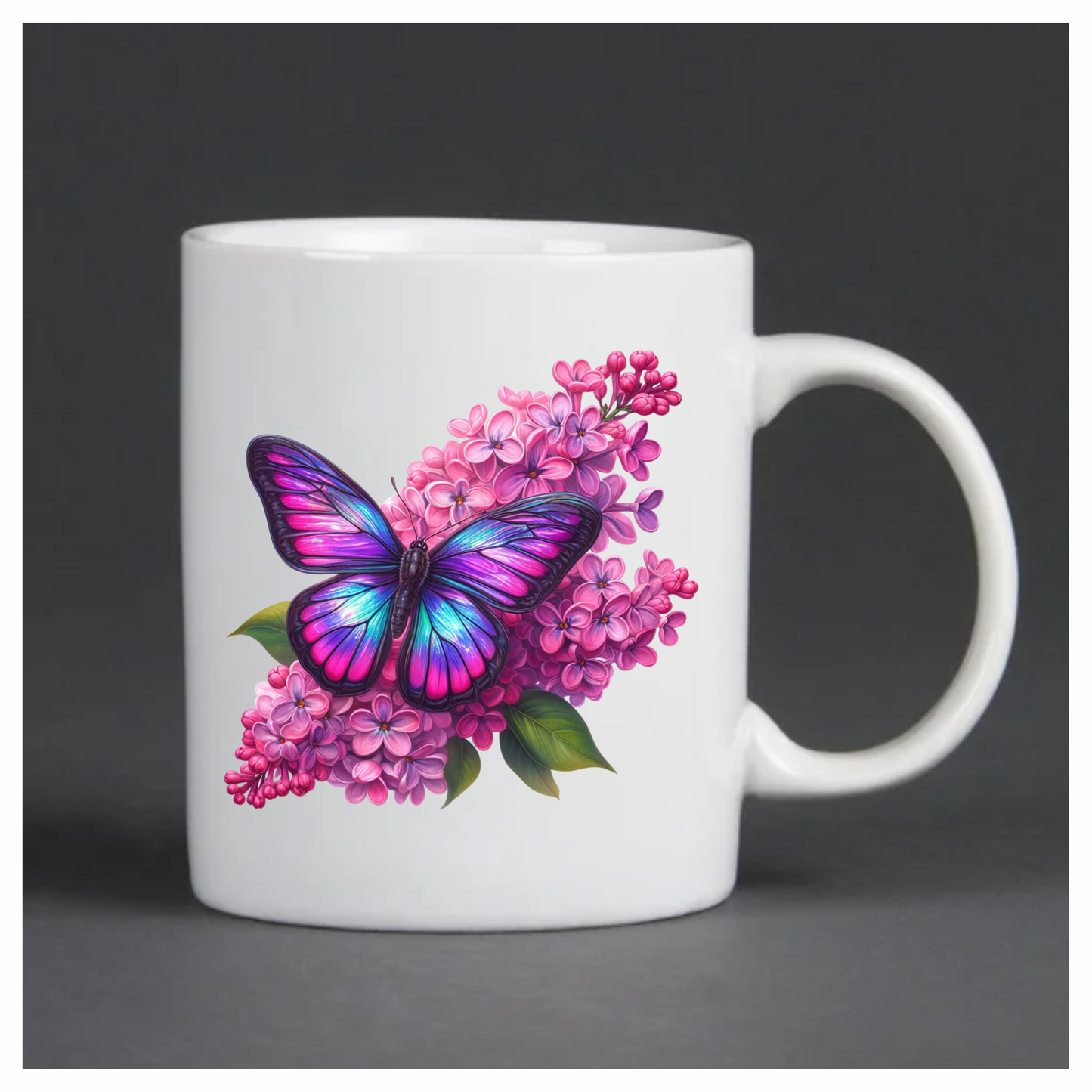 Rainbow Butterfly On Pink Lilacs Vinyl Sticker Decal