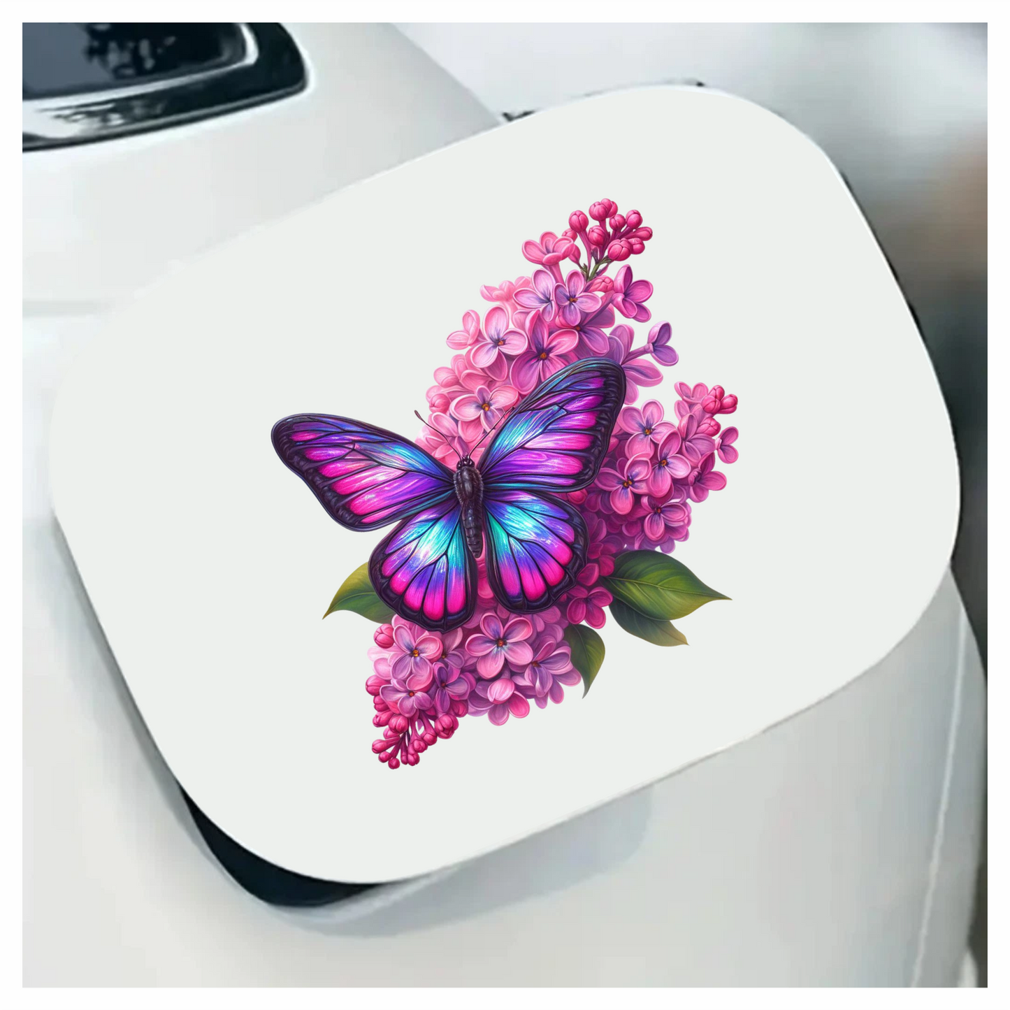 Rainbow Butterfly On Pink Lilacs Vinyl Sticker Decal