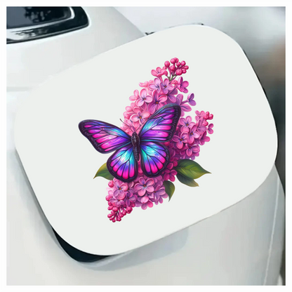 Rainbow Butterfly On Pink Lilacs Vinyl Sticker Decal