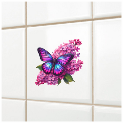 Rainbow Butterfly On Pink Lilacs Vinyl Sticker Decal