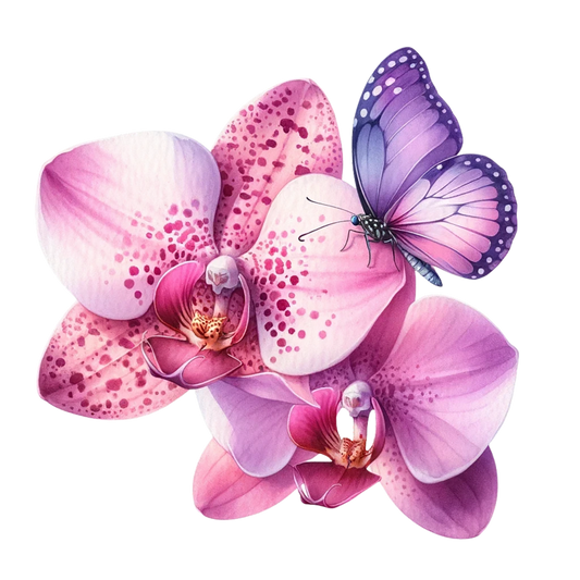 Purple Butterfly On Orchid Flowers Vinyl Sticker Decal