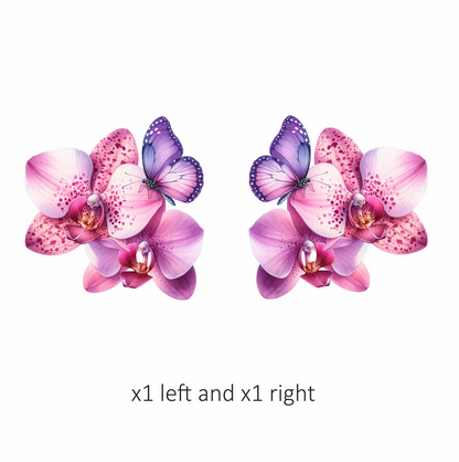 Purple Butterfly On Orchid Flowers Vinyl Sticker Decal
