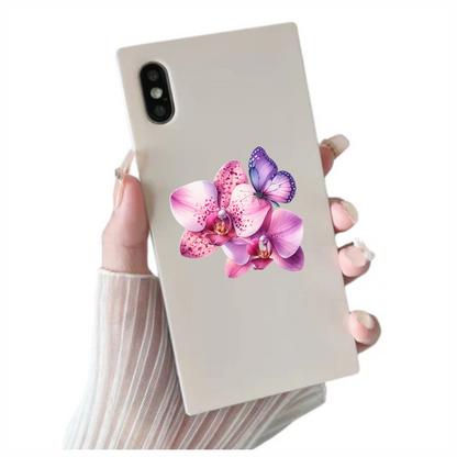 Purple Butterfly On Orchid Flowers Vinyl Sticker Decal