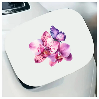 Purple Butterfly On Orchid Flowers Vinyl Sticker Decal