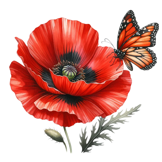 Orange Butterfly On Red Poppy Vinyl Sticker Decal