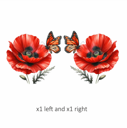 Orange Butterfly On Red Poppy Vinyl Sticker Decal