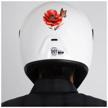 Orange Butterfly On Red Poppy Vinyl Sticker Decal