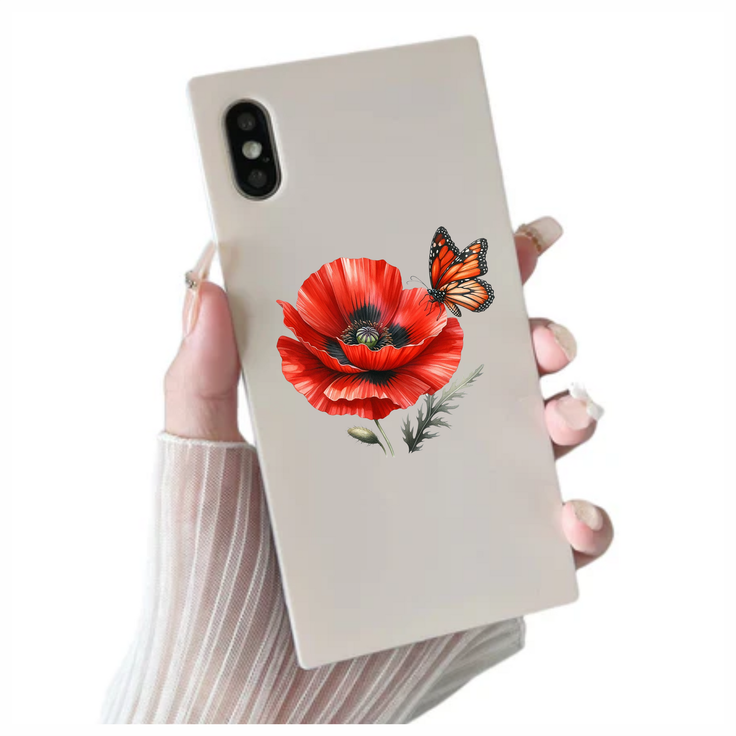 Orange Butterfly On Red Poppy Vinyl Sticker Decal