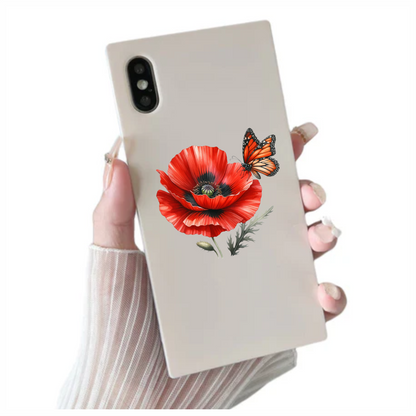 Orange Butterfly On Red Poppy Vinyl Sticker Decal