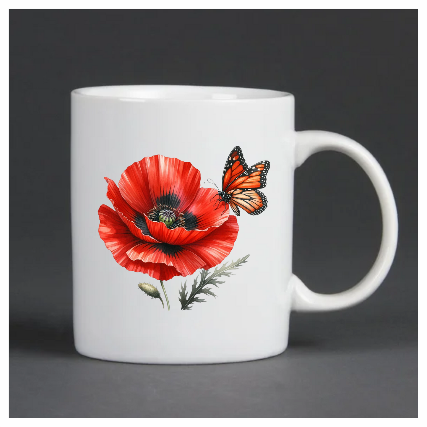 Orange Butterfly On Red Poppy Vinyl Sticker Decal