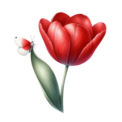 Red Butterfly On Red Tulip Vinyl Sticker Decal