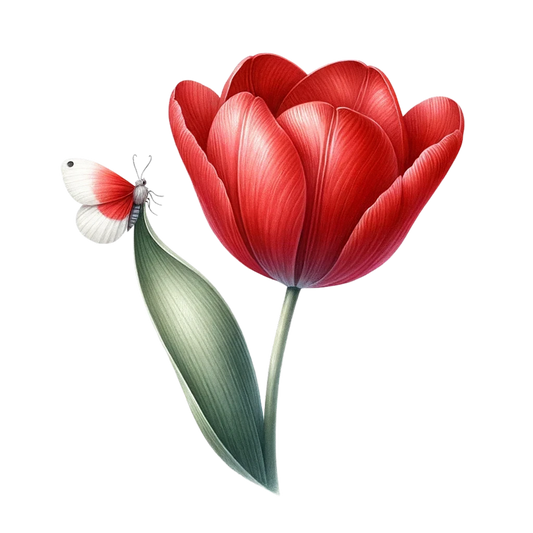 Red Butterfly On Red Tulip Vinyl Sticker Decal
