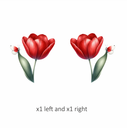 Red Butterfly On Red Tulip Vinyl Sticker Decal