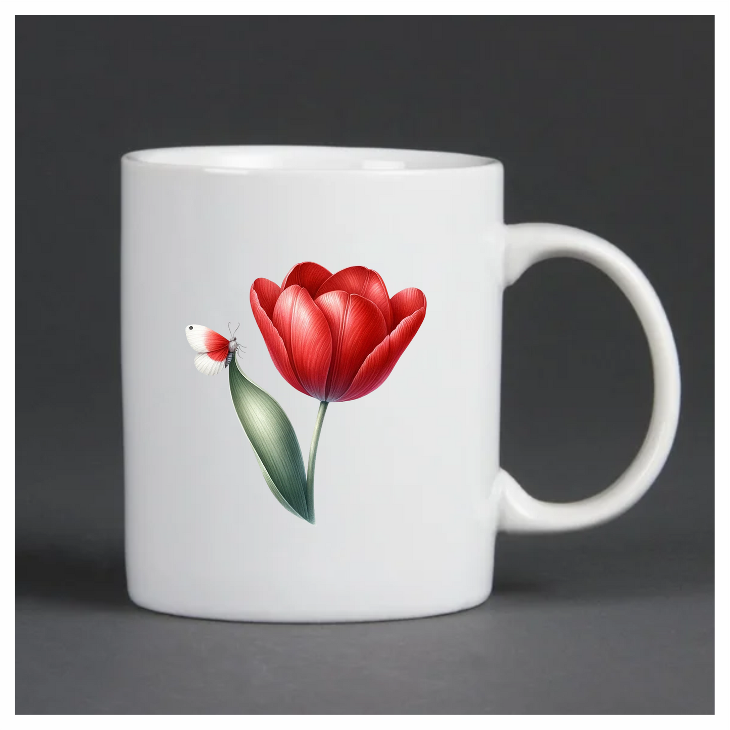 Red Butterfly On Red Tulip Vinyl Sticker Decal