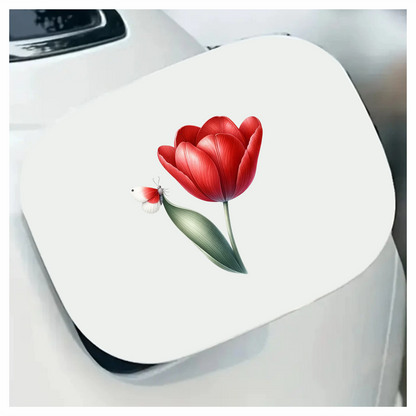 Red Butterfly On Red Tulip Vinyl Sticker Decal