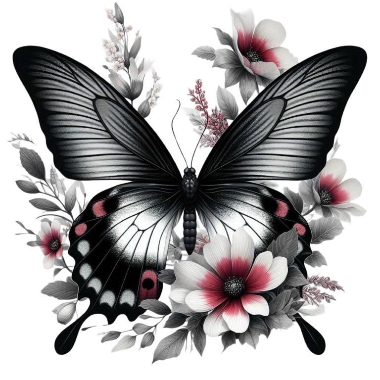 Black Butterfly On White Flowers Vinyl Sticker Decal
