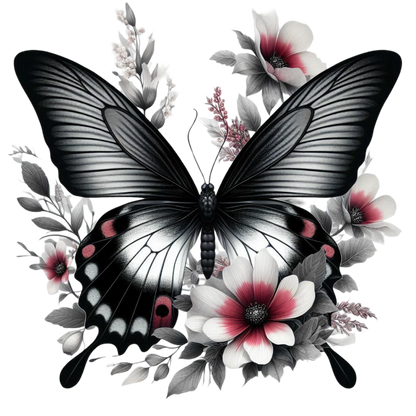 Black Butterfly On White Flowers Vinyl Sticker Decal