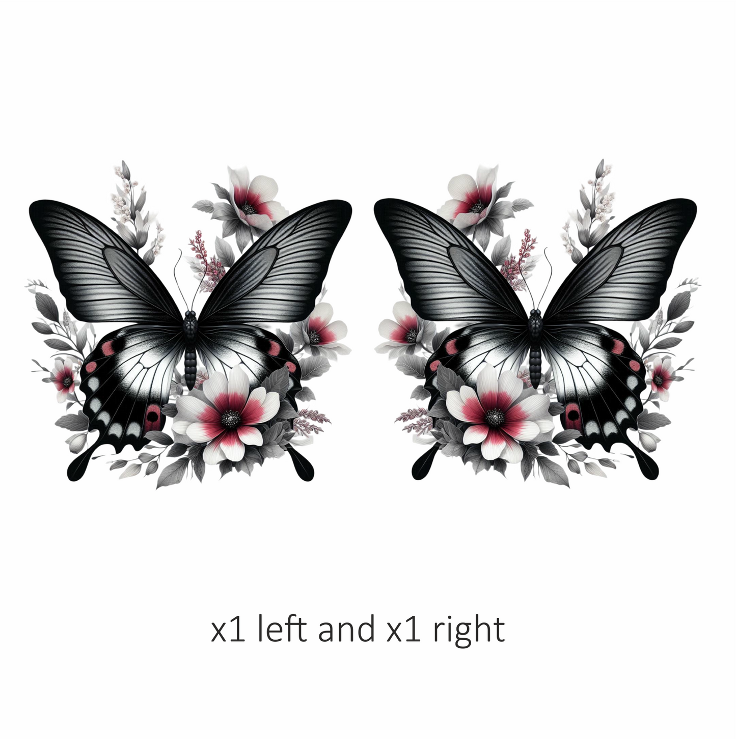 Black Butterfly On White Flowers Vinyl Sticker Decal