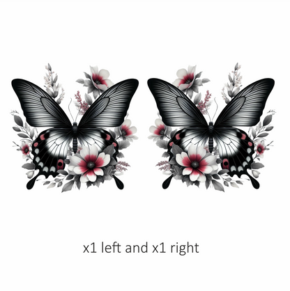 Black Butterfly On White Flowers Vinyl Sticker Decal