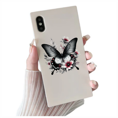 Black Butterfly On White Flowers Vinyl Sticker Decal