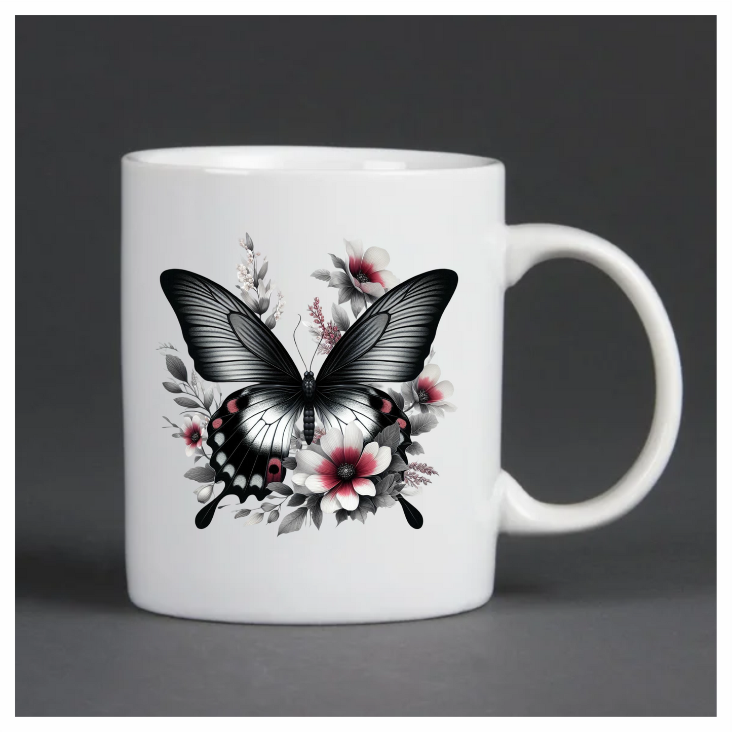 Black Butterfly On White Flowers Vinyl Sticker Decal
