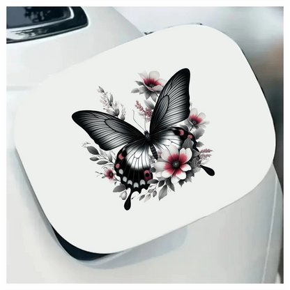 Black Butterfly On White Flowers Vinyl Sticker Decal