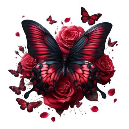 Red Butterfly On Red Roses Vinyl Sticker Decal