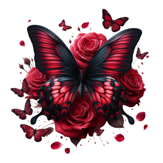 Red Butterfly On Red Roses Vinyl Sticker Decal