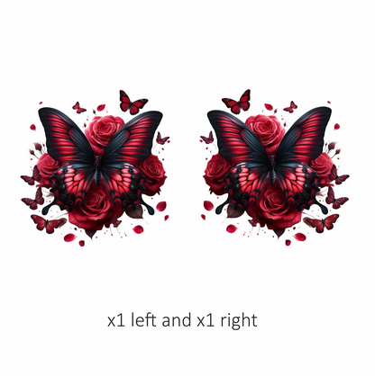 Red Butterfly On Red Roses Vinyl Sticker Decal