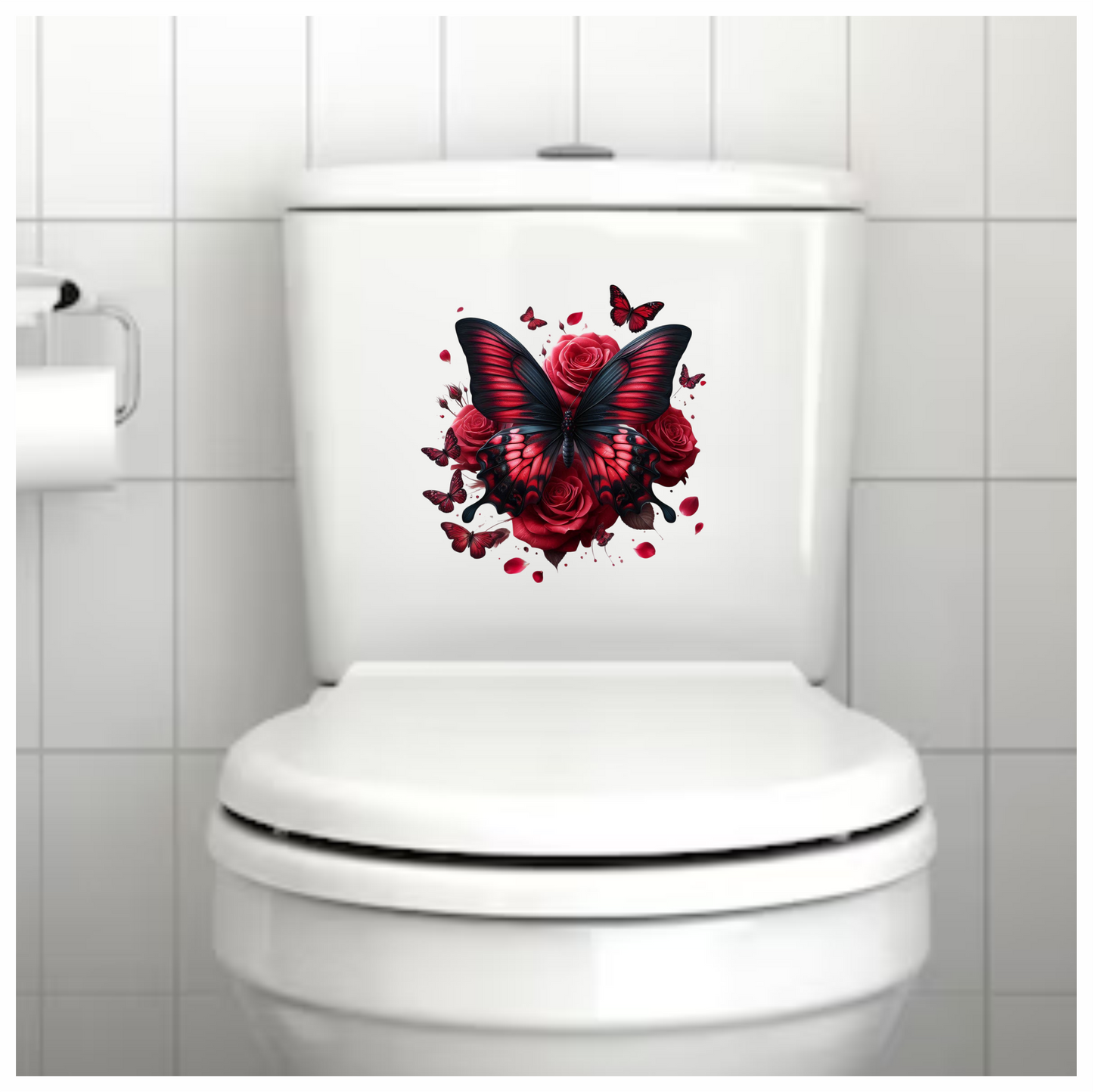 Red Butterfly On Red Roses Vinyl Sticker Decal