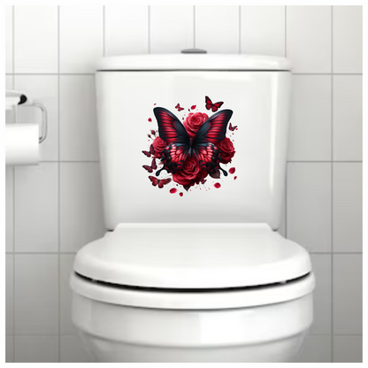 Red Butterfly On Red Roses Vinyl Sticker Decal