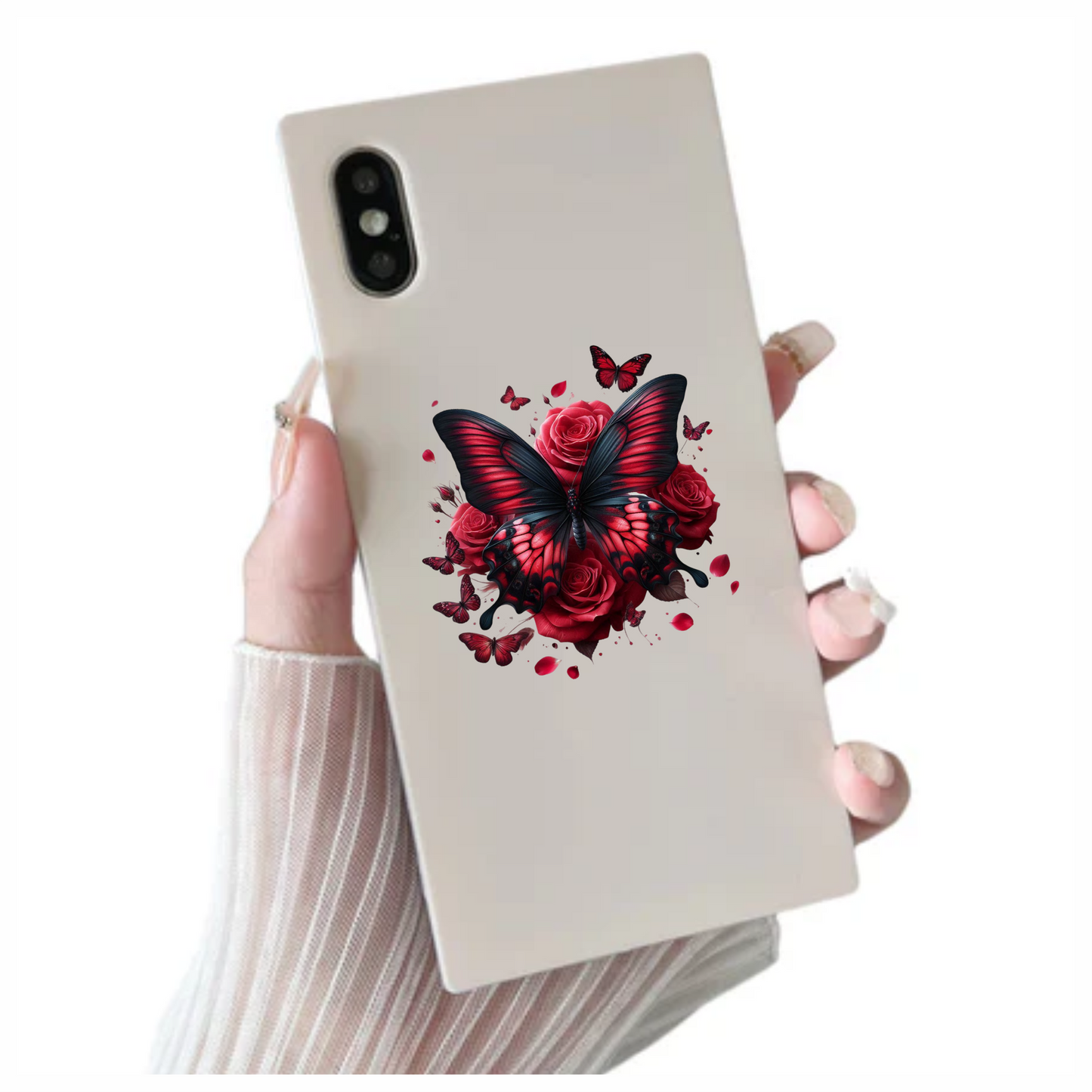 Red Butterfly On Red Roses Vinyl Sticker Decal