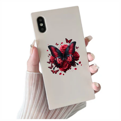 Red Butterfly On Red Roses Vinyl Sticker Decal