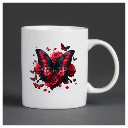 Red Butterfly On Red Roses Vinyl Sticker Decal
