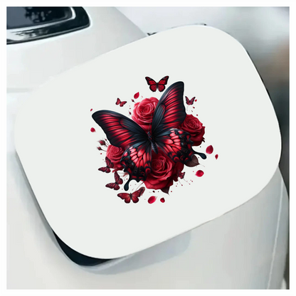 Red Butterfly On Red Roses Vinyl Sticker Decal