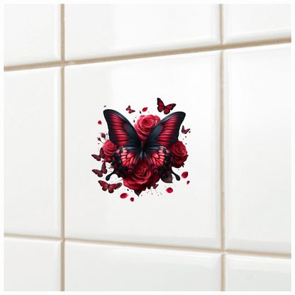 Red Butterfly On Red Roses Vinyl Sticker Decal